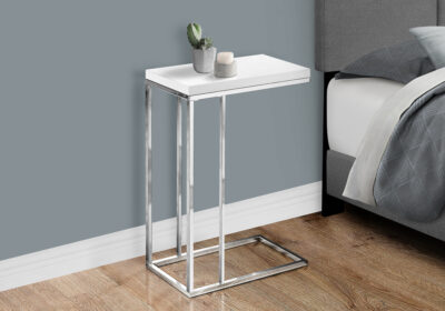 ACCENT TABLE - GLOSSY WHITE WITH CHROME METAL