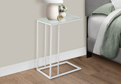 ACCENT TABLE - WHITE METAL WITH FROSTED TEMPERED GLASS