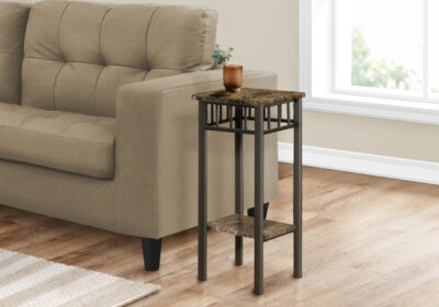 ACCENT TABLE - ESPRESSO MARBLE / BRONZE METAL