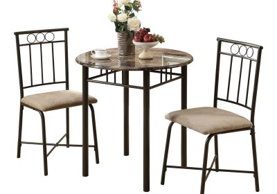 DINING SET - 3PCS SET / ESPRESSO MARBLE / BRONZE METAL