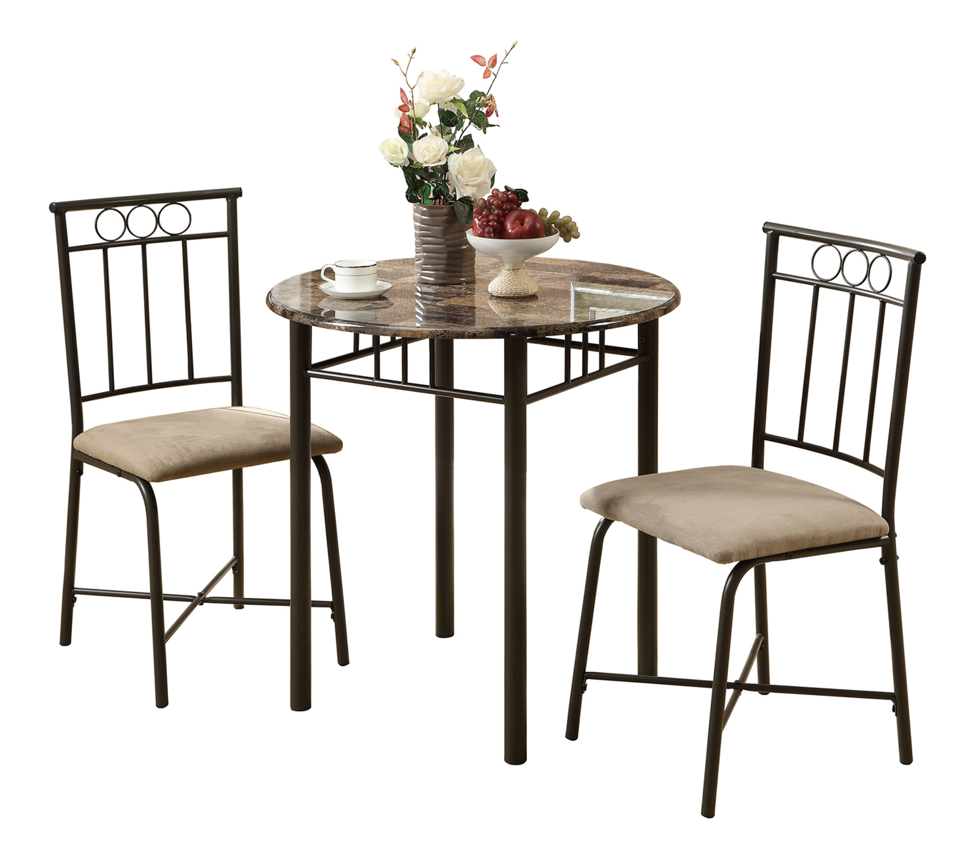 DINING SET - 3PCS SET / ESPRESSO MARBLE / BRONZE METAL - Image 2