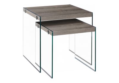 NESTING TABLE - 2PCS SET / DARK TAUPE / TEMPERED GLASS