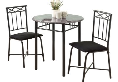 DINING SET - 3PCS SET / GREY MARBLE / CHARCOAL METAL