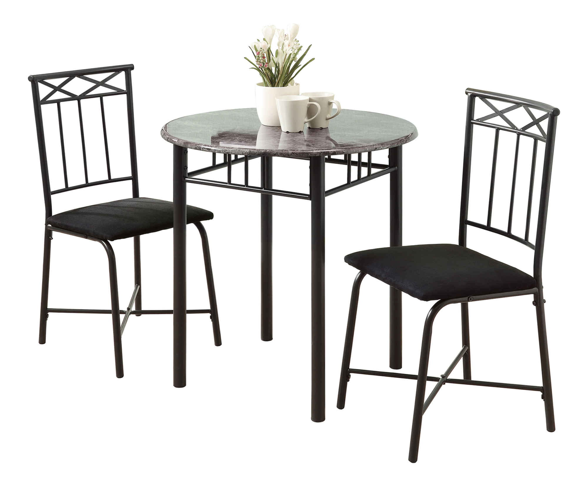 DINING SET - 3PCS SET / GREY MARBLE / CHARCOAL METAL - Image 2