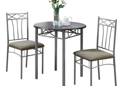 DINING SET - 3PCS SET / ESPRESSO / SILVER METAL