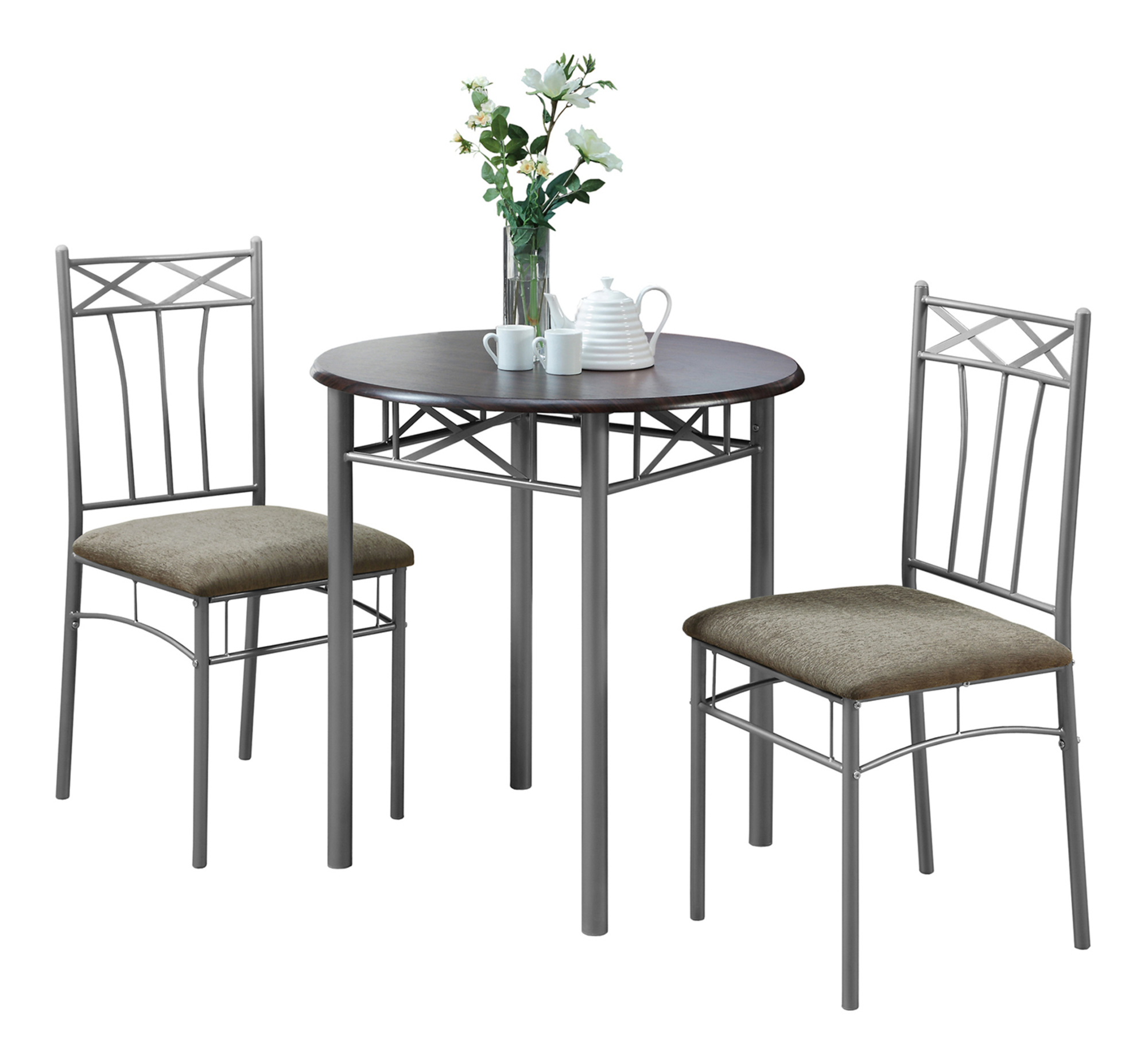 DINING SET - 3PCS SET / ESPRESSO / SILVER METAL - Image 2