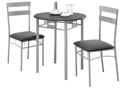 DINING SET - 3PCS SET / BLACK / SILVER METAL