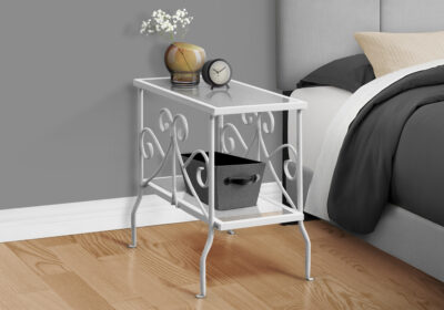 ACCENT TABLE - WHITE METAL WITH TEMPERED GLASS