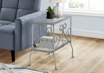 ACCENT TABLE - SILVER METAL WITH TEMPERED GLASS