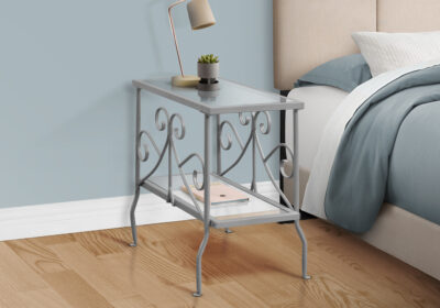 ACCENT TABLE - SILVER METAL WITH TEMPERED GLASS