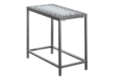 ACCENT TABLE - GREY / BLUE TILE TOP / HAMMERED SILVER
