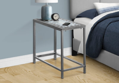 ACCENT TABLE - GREY / BLUE TILE TOP / HAMMERED SILVER