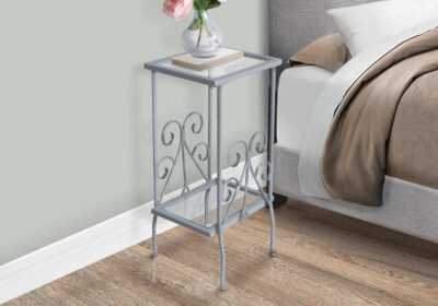 ACCENT TABLE - 30"H / SILVER METAL WITH TEMPERED GLASS