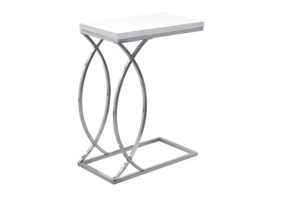 ACCENT TABLE - GLOSSY WHITE WITH CHROME METAL