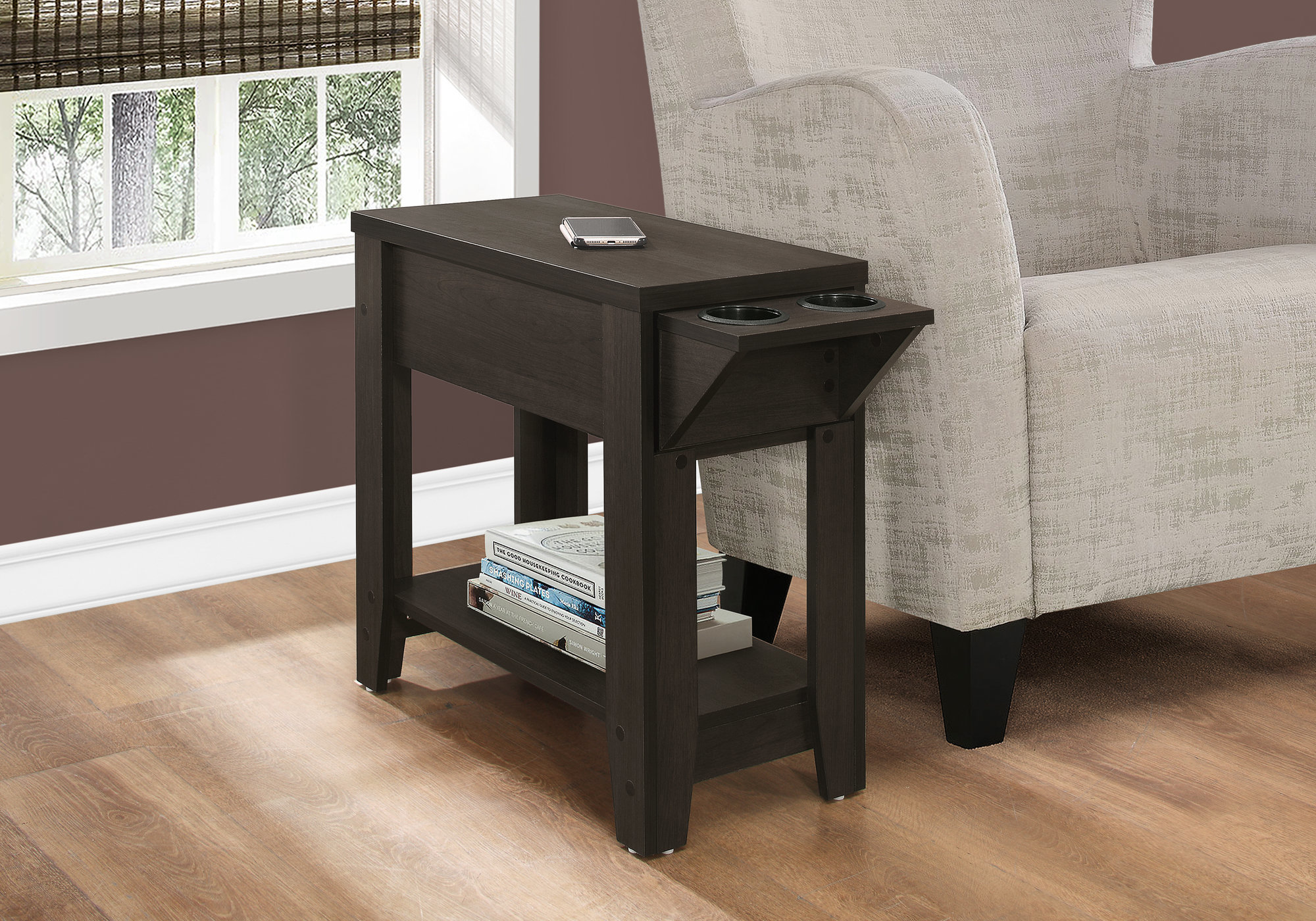 ACCENT TABLE - 23"H / ESPRESSO WITH A GLASS HOLDER