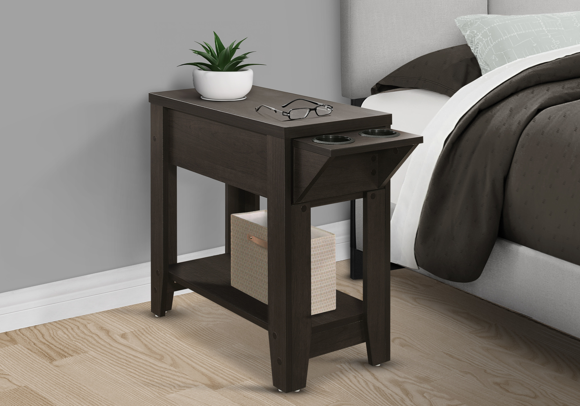 ACCENT TABLE - 23"H / ESPRESSO WITH A GLASS HOLDER - Image 2