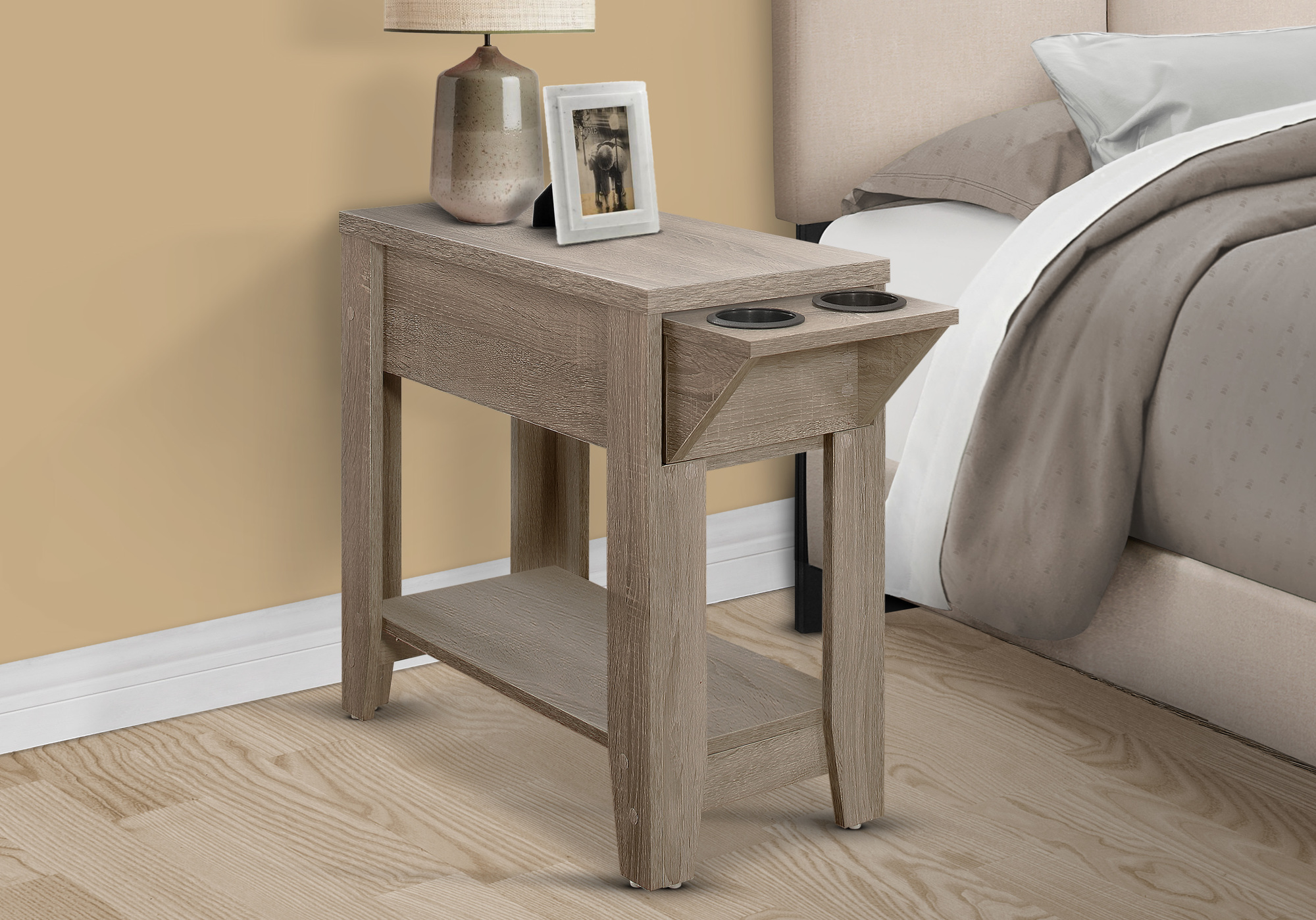 ACCENT TABLE - 23"H / DARK TAUPE WITH A GLASS HOLDER - Image 2