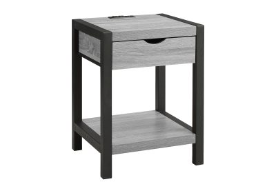 ACCENT TABLE - 24"H / GREY / BLACK METAL USB / PLUG