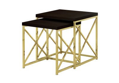 NESTING TABLE - 2PCS SET / ESPRESSO / GOLD METAL