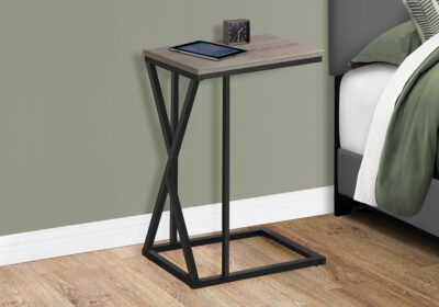 ACCENT TABLE - 25"H / DARK TAUPE / BLACK METAL