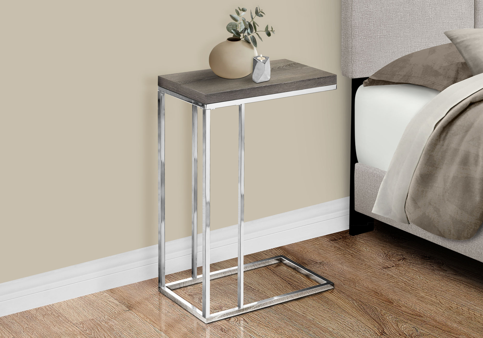 ACCENT TABLE - DARK TAUPE WITH CHROME METAL - Image 2