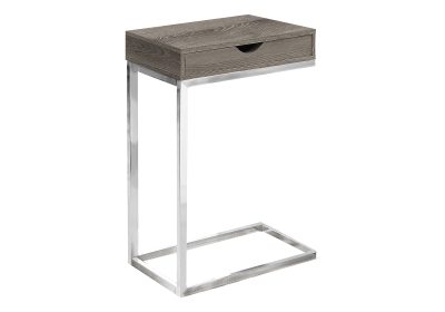 ACCENT TABLE - CHROME METAL / DARK TAUPE WITH A DRAWER