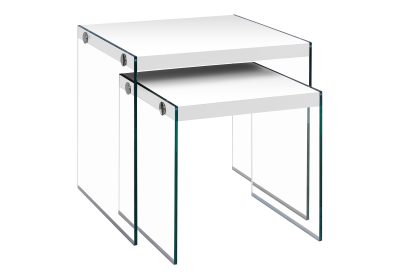 NESTING TABLE - 2PCS SET / GLOSSY WHITE / TEMPERED GLASS