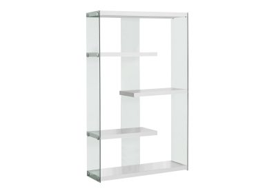BOOKCASE - 60"H / GLOSSY WHITE WITH TEMPERED GLASS