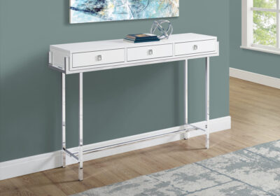 ACCENT TABLE - 48"L / GLOSSY WHITE / CHROME METAL