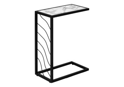 ACCENT TABLE - 25"H / WHITE MARBLE-LOOK / BLACK METAL