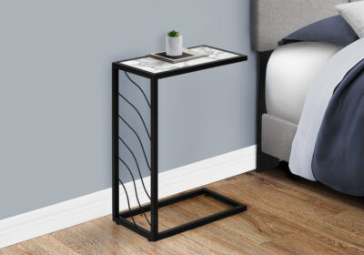 ACCENT TABLE - 25"H / WHITE MARBLE-LOOK / BLACK METAL
