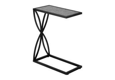 ACCENT TABLE - 25"H / GREY STONE-LOOK / BLACK METAL