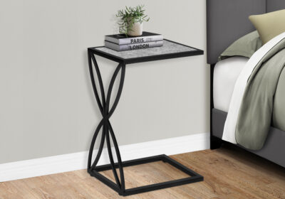 ACCENT TABLE - 25"H / GREY STONE-LOOK / BLACK METAL