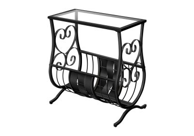 ACCENT TABLE - SATIN BLACK METAL WITH TEMPERED GLASS