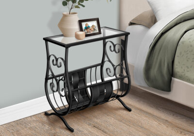 ACCENT TABLE - SATIN BLACK METAL WITH TEMPERED GLASS