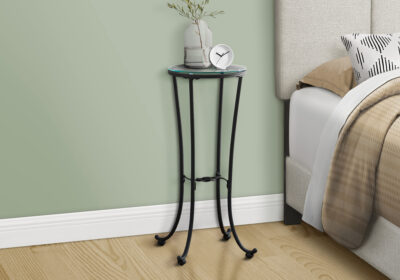 ACCENT TABLE - HAMMERED BLACK METAL WITH TEMPERED GLASS