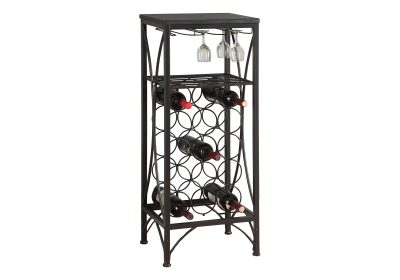 HOME BAR - 40"H / BLACK METAL WINE BOTTLE AND GLASS RACK