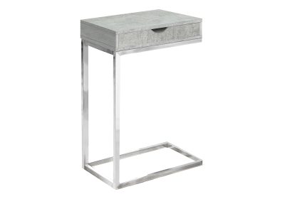 ACCENT TABLE - CHROME METAL / GREY CEMENT WITH A DRAWER