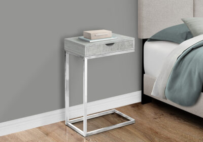 ACCENT TABLE - CHROME METAL / GREY CEMENT WITH A DRAWER