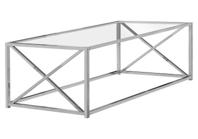 COFFEE TABLE - 44"L / CHROME METAL WITH TEMPERED GLASS
