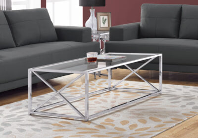 COFFEE TABLE - 44"L / CHROME METAL WITH TEMPERED GLASS