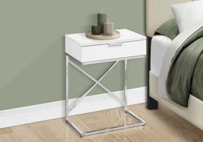 ACCENT TABLE - 24"H / GLOSSY WHITE / CHROME METAL