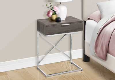 ACCENT TABLE - 24"H / DARK TAUPE / CHROME METAL