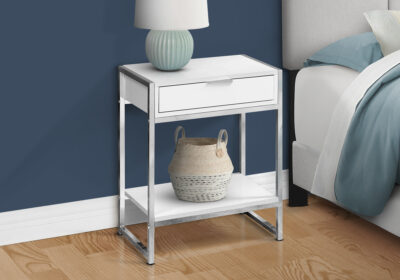 ACCENT TABLE - 24"H / GLOSSY WHITE / CHROME METAL