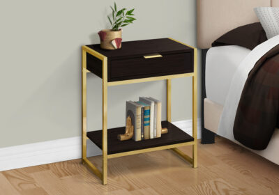 ACCENT TABLE - 24"H / ESPRESSO / GOLD METAL