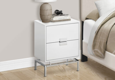 ACCENT TABLE - 24"H / GLOSSY WHITE / CHROME METAL