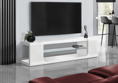 TV STAND - 60"L / HIGH GLOSSY WHITE WITH TEMPERED GLASS