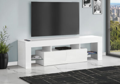 TV STAND - 63"L / HIGH GLOSSY WHITE WITH TEMPERED GLASS