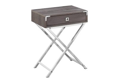ACCENT TABLE - 24"H / DARK TAUPE / CHROME METAL