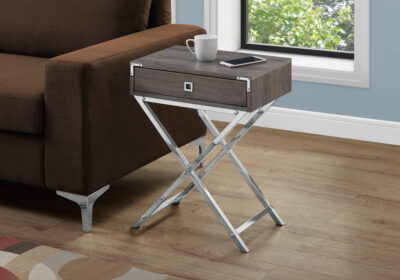 ACCENT TABLE - 24"H / DARK TAUPE / CHROME METAL